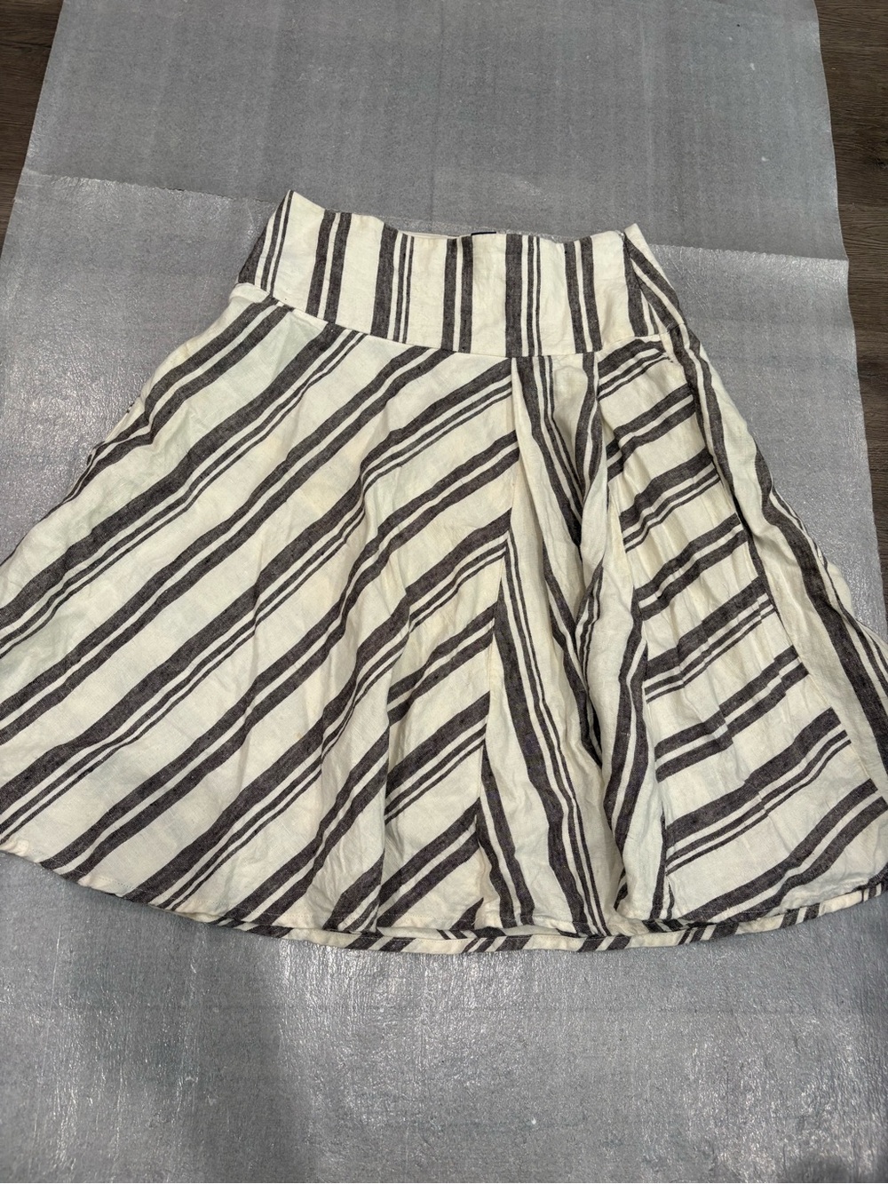 [4R]Gap Striped A-Line Linen Cotton Skirt in Cream Black